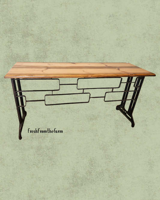 Rustic console table with metal base