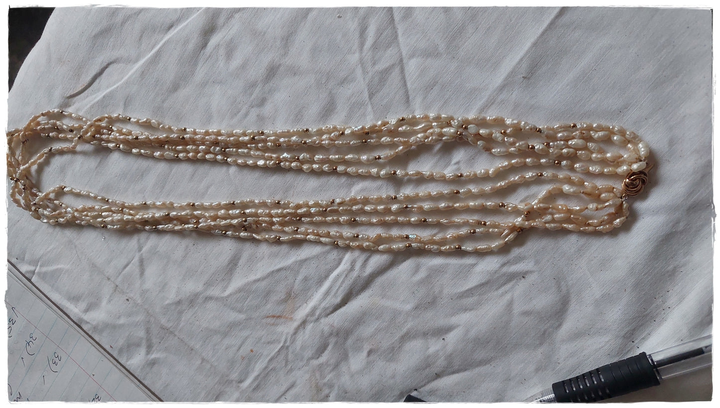 Seed Pearl and 14ct gold necklace
