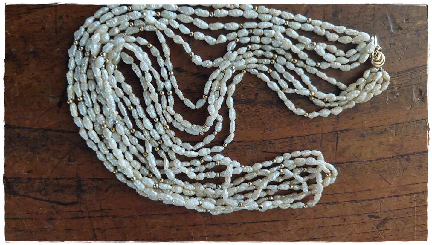 Seed Pearl and 14ct gold necklace