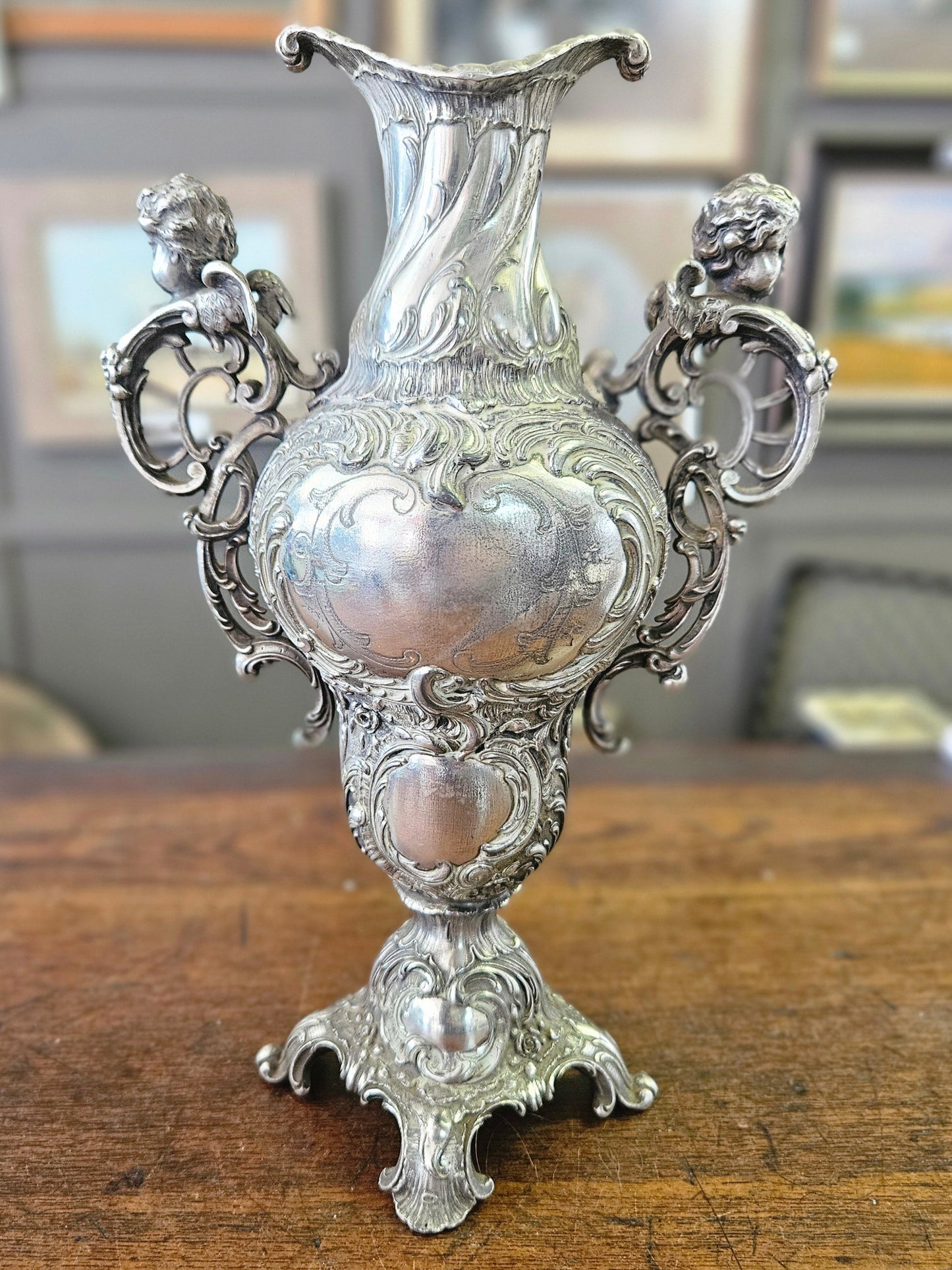Art Nouveau, silver plated WMF vase with cherubs