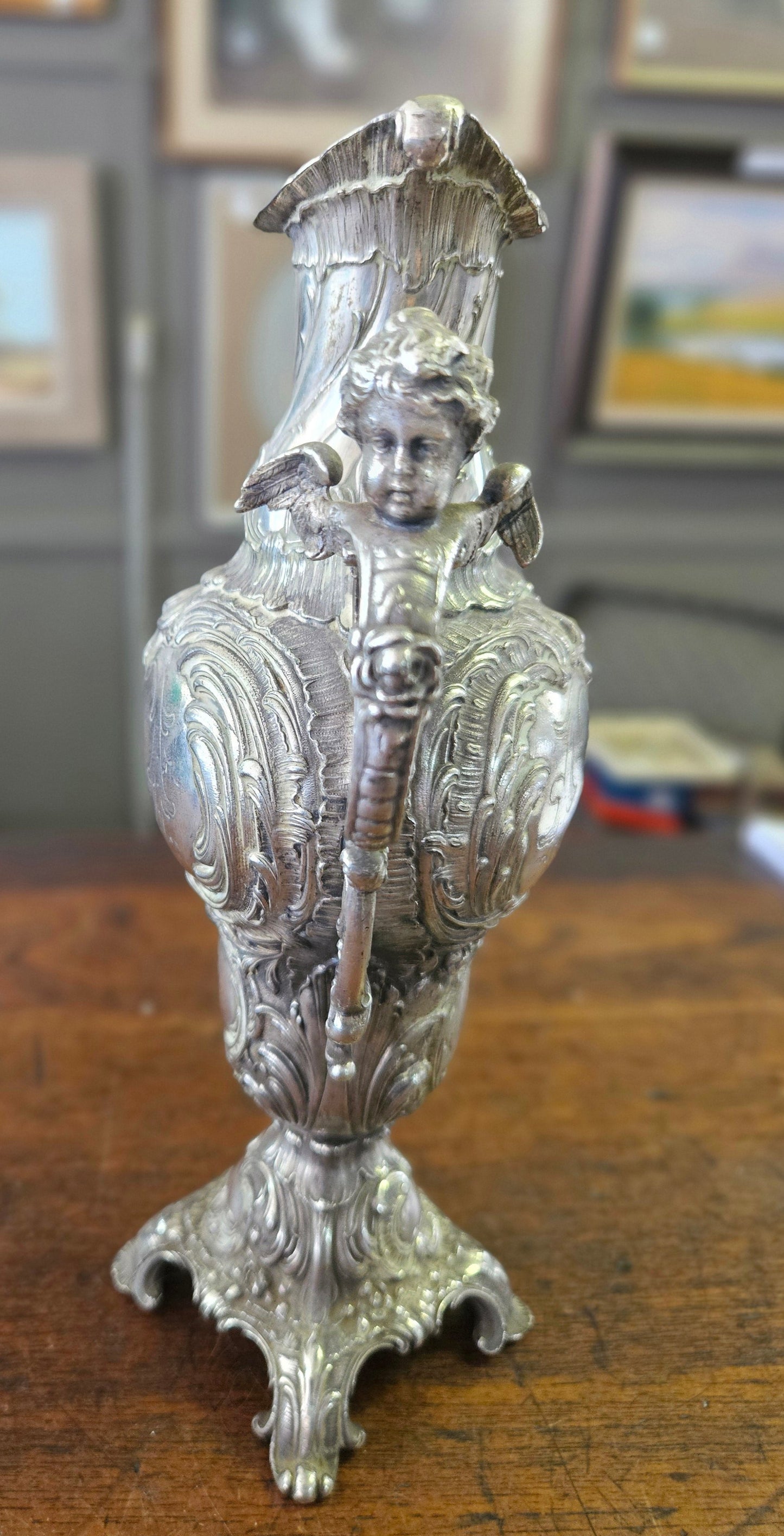 Art Nouveau, silver plated WMF vase with cherubs