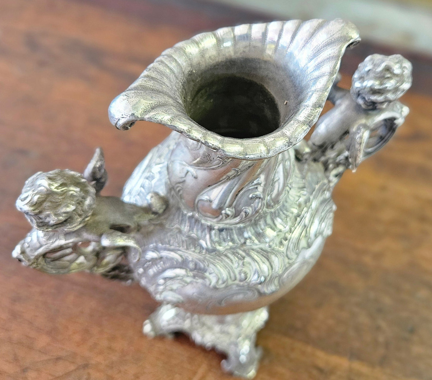 Art Nouveau, silver plated WMF vase with cherubs