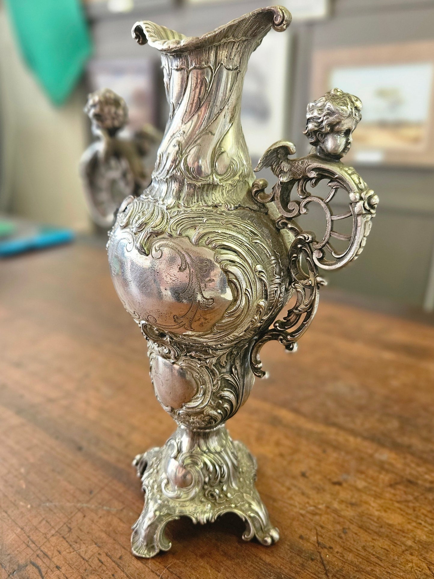 Art Nouveau, silver plated WMF vase with cherubs