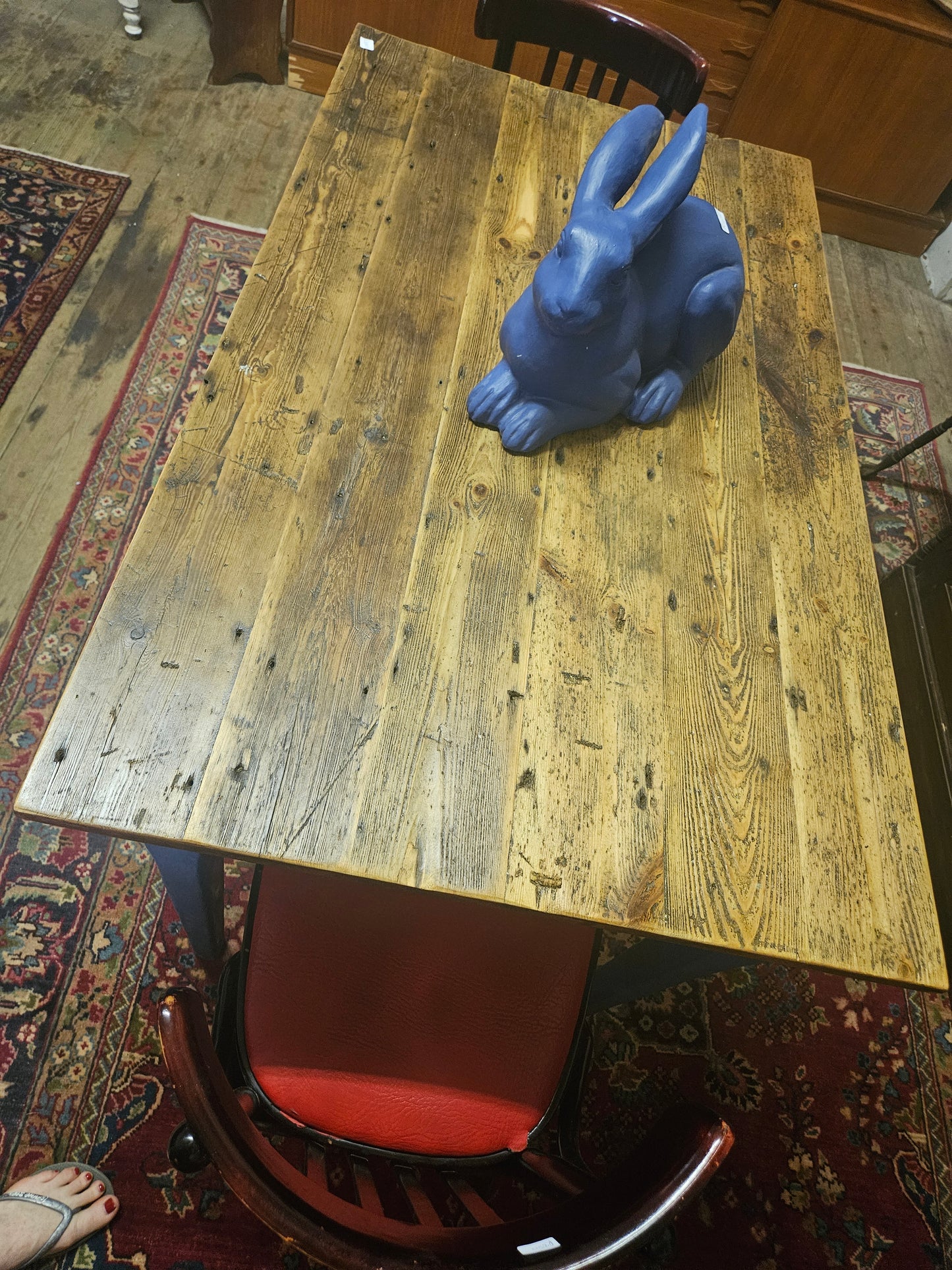 Rustic table with blue legs