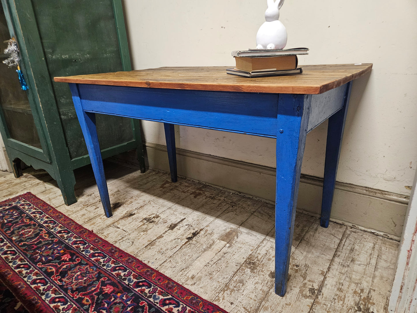 Rustic table with blue legs