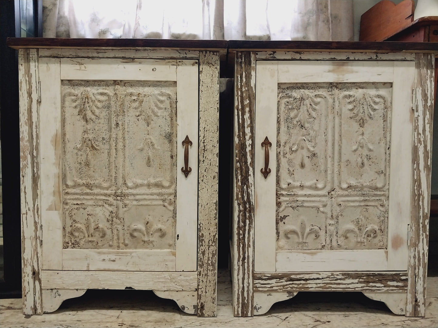 Pair of rustic bedside pedestals