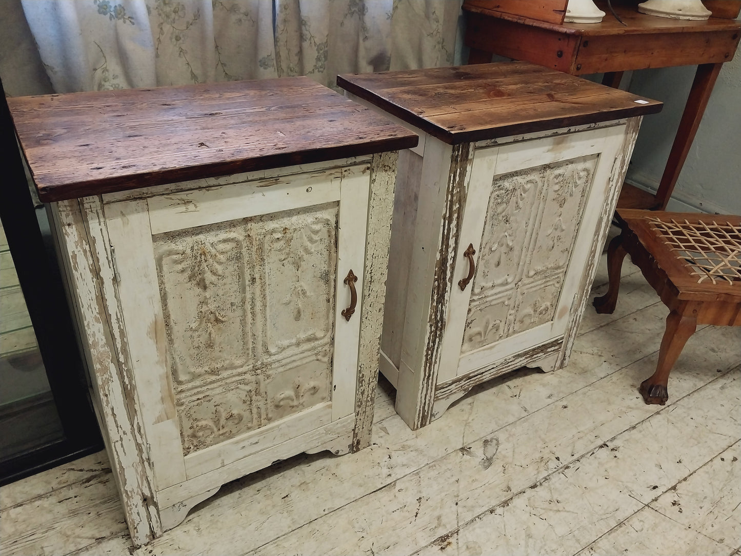 Pair of rustic bedside pedestals