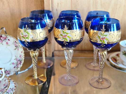 Set of 6 Blue Bohemian Glasses