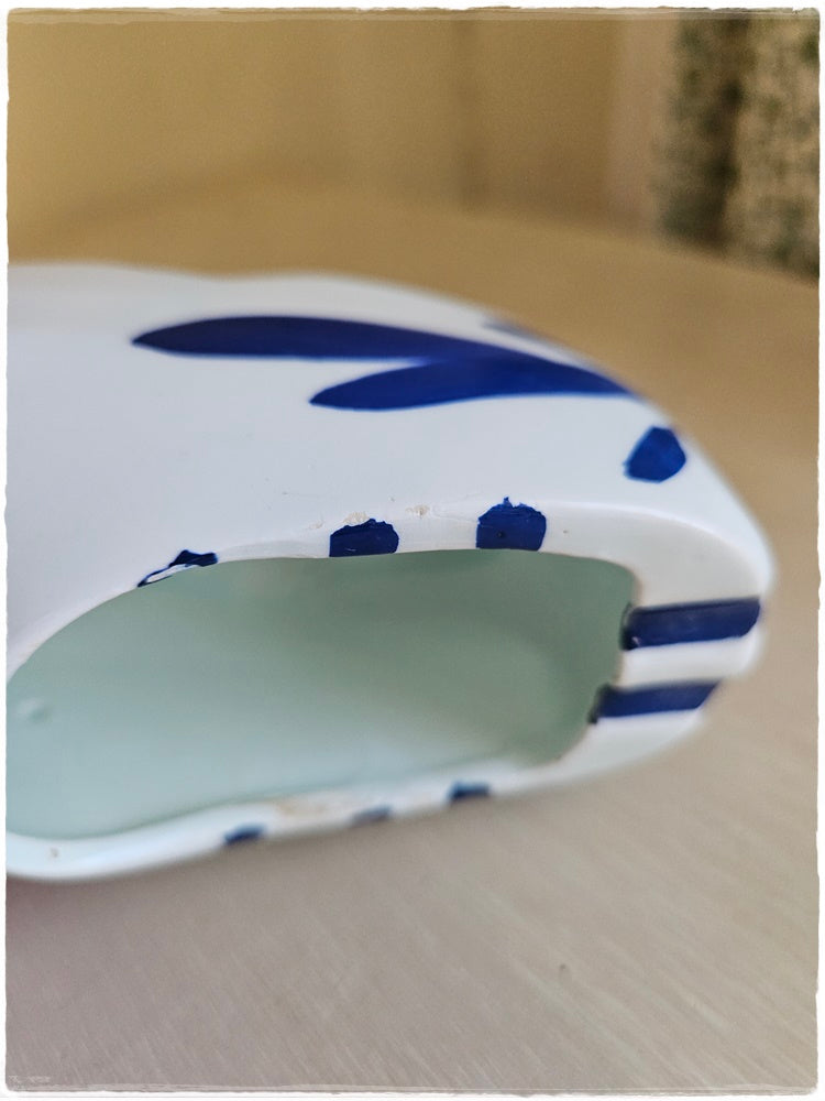2 blue and white shoe ashtrays