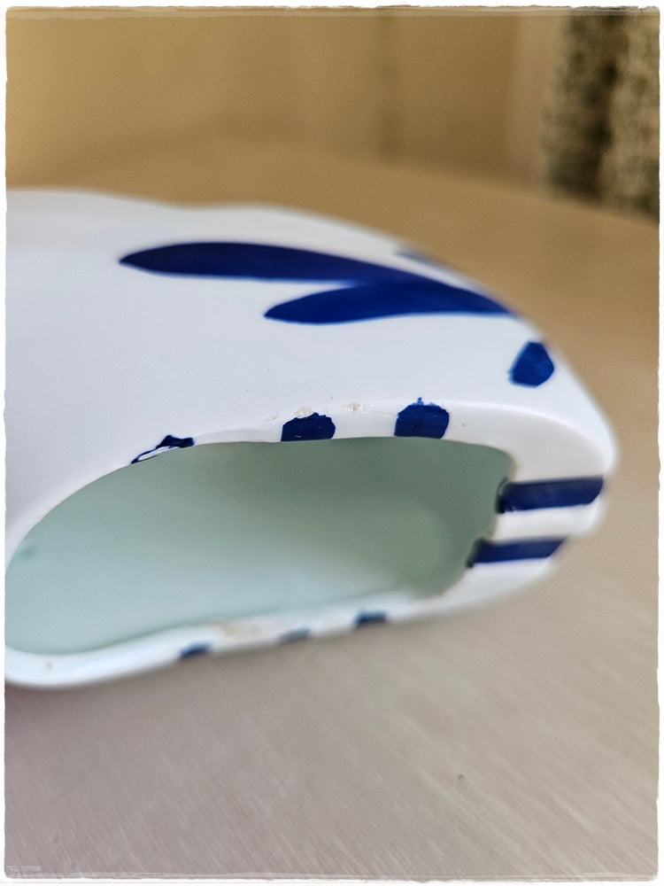 2 blue and white shoe ashtrays
