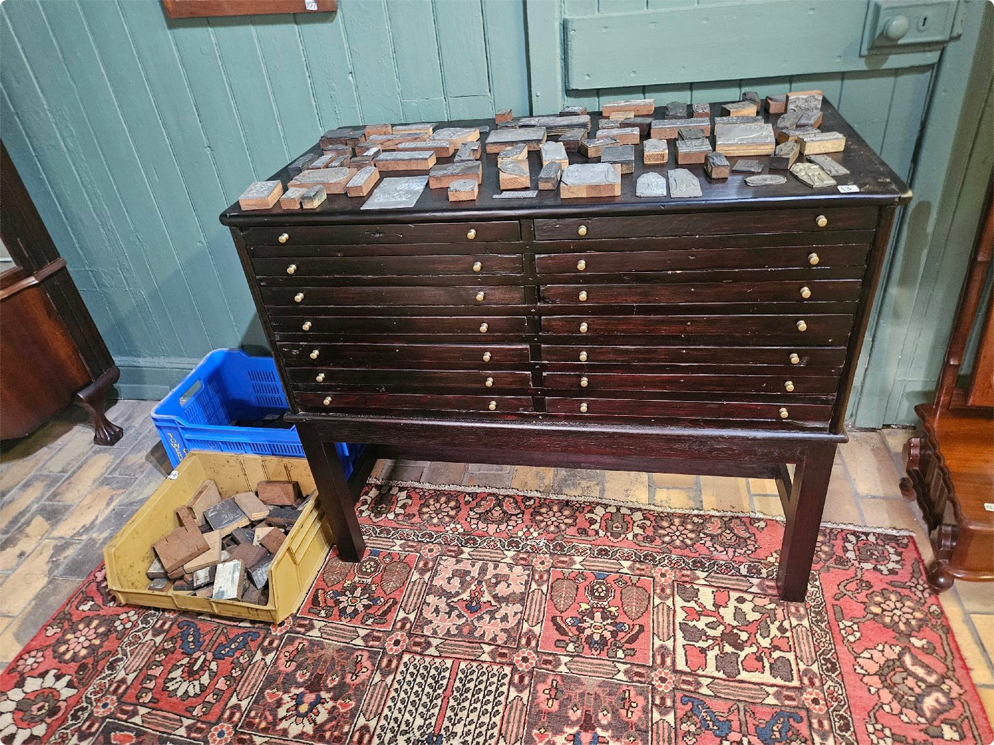 Printer's chest with over 200 printing blocks