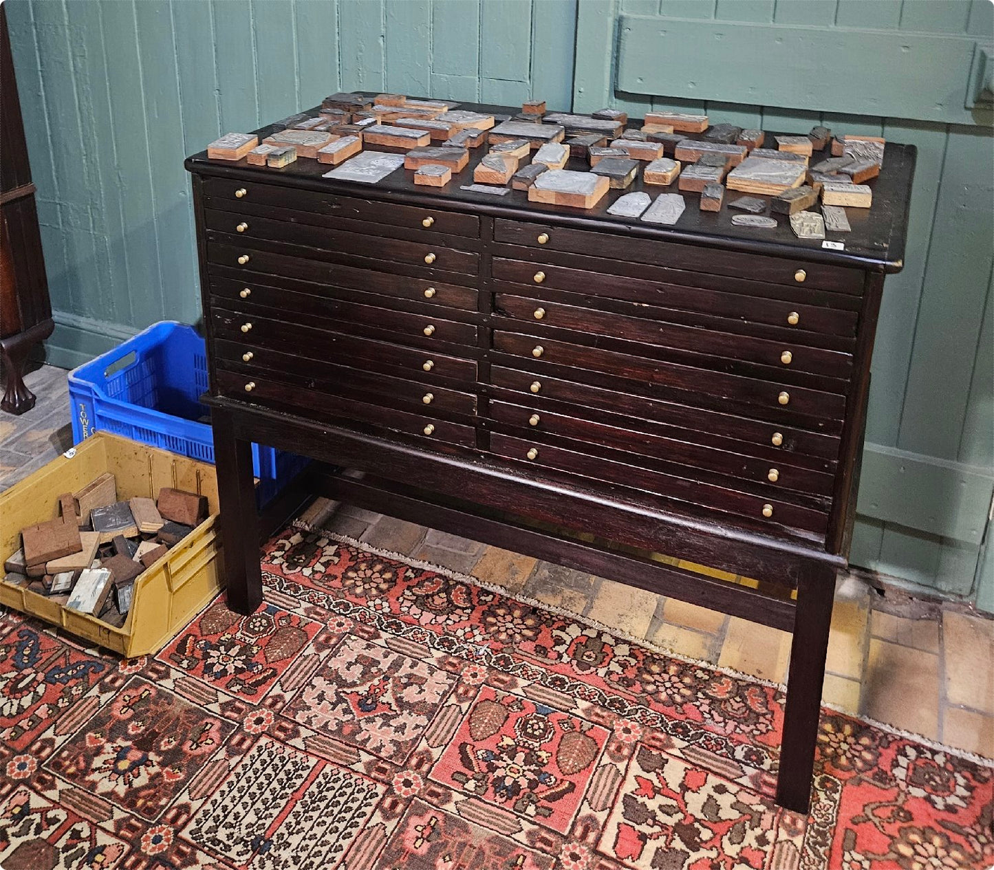 Printer's chest with over 200 printing blocks