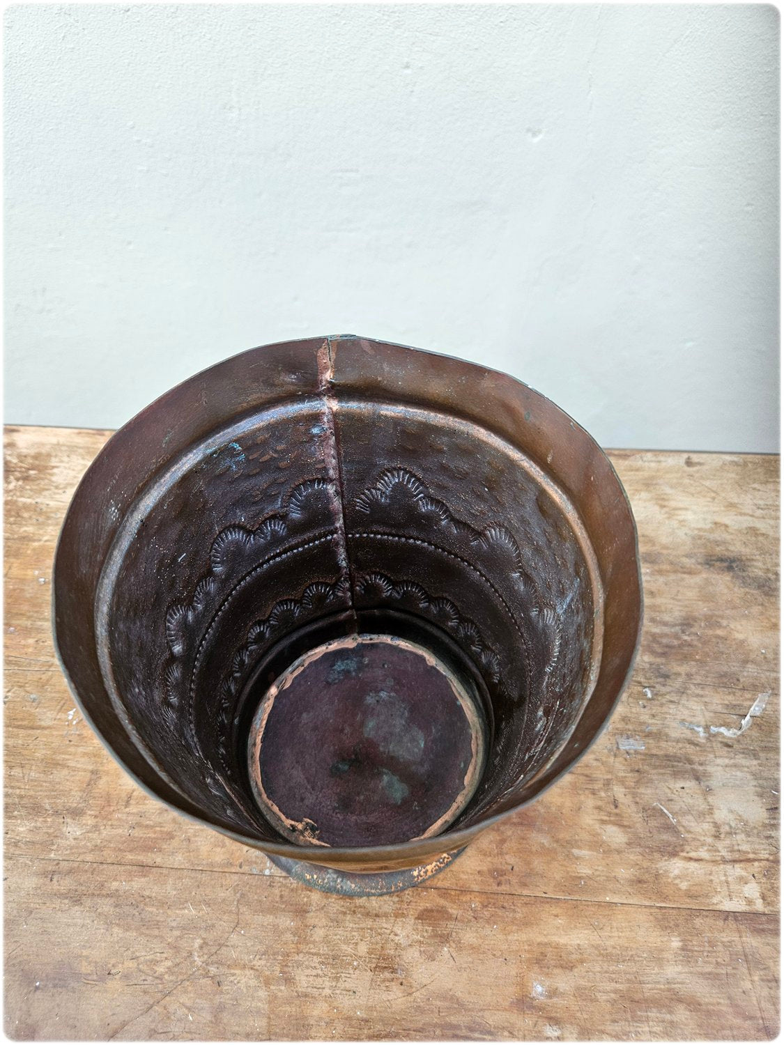 Copper planter with bird design