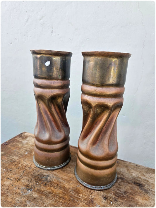 Pair of copper and brass trench art vases