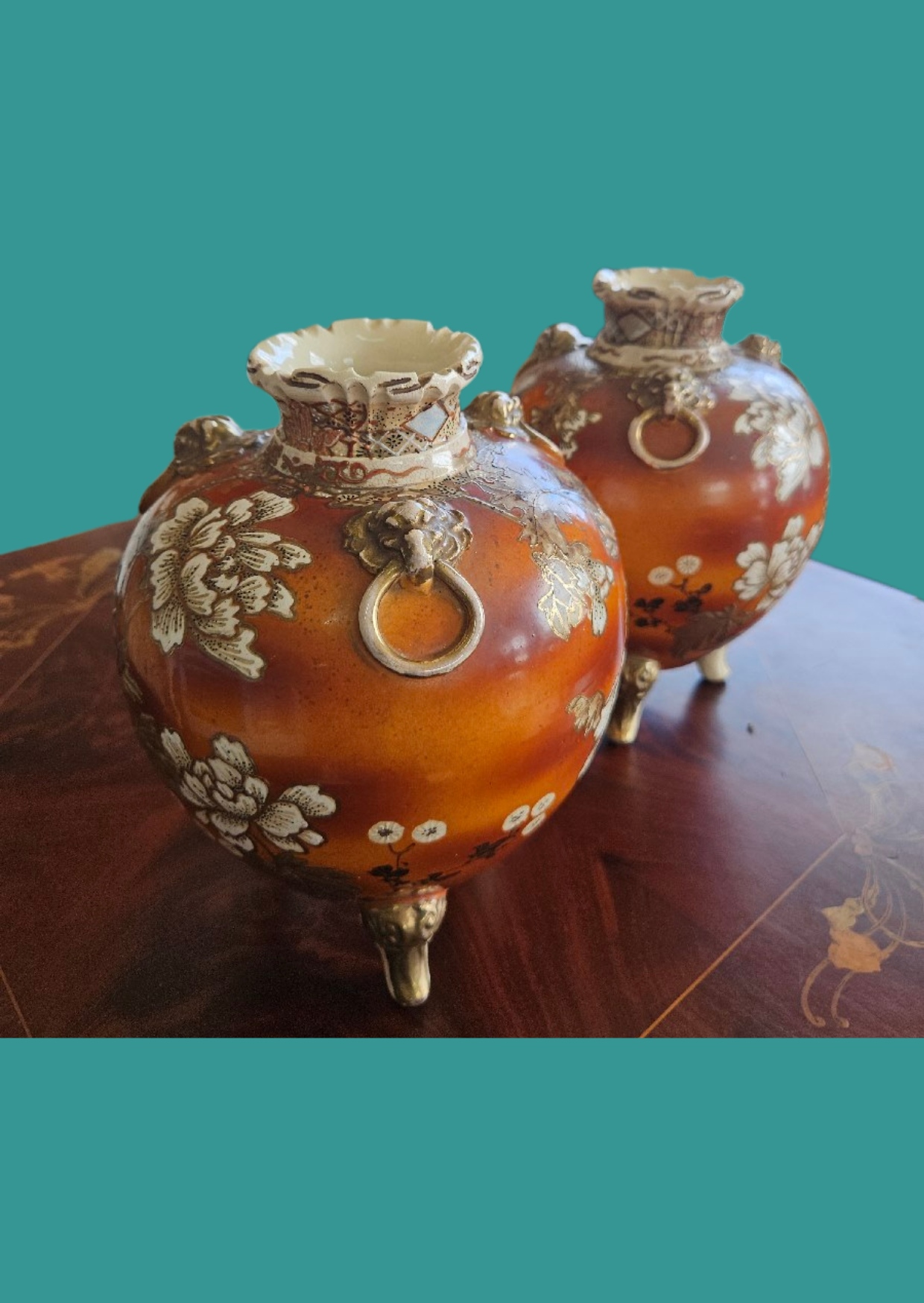 Pair of antique Japanese Satsuma earthenware vases