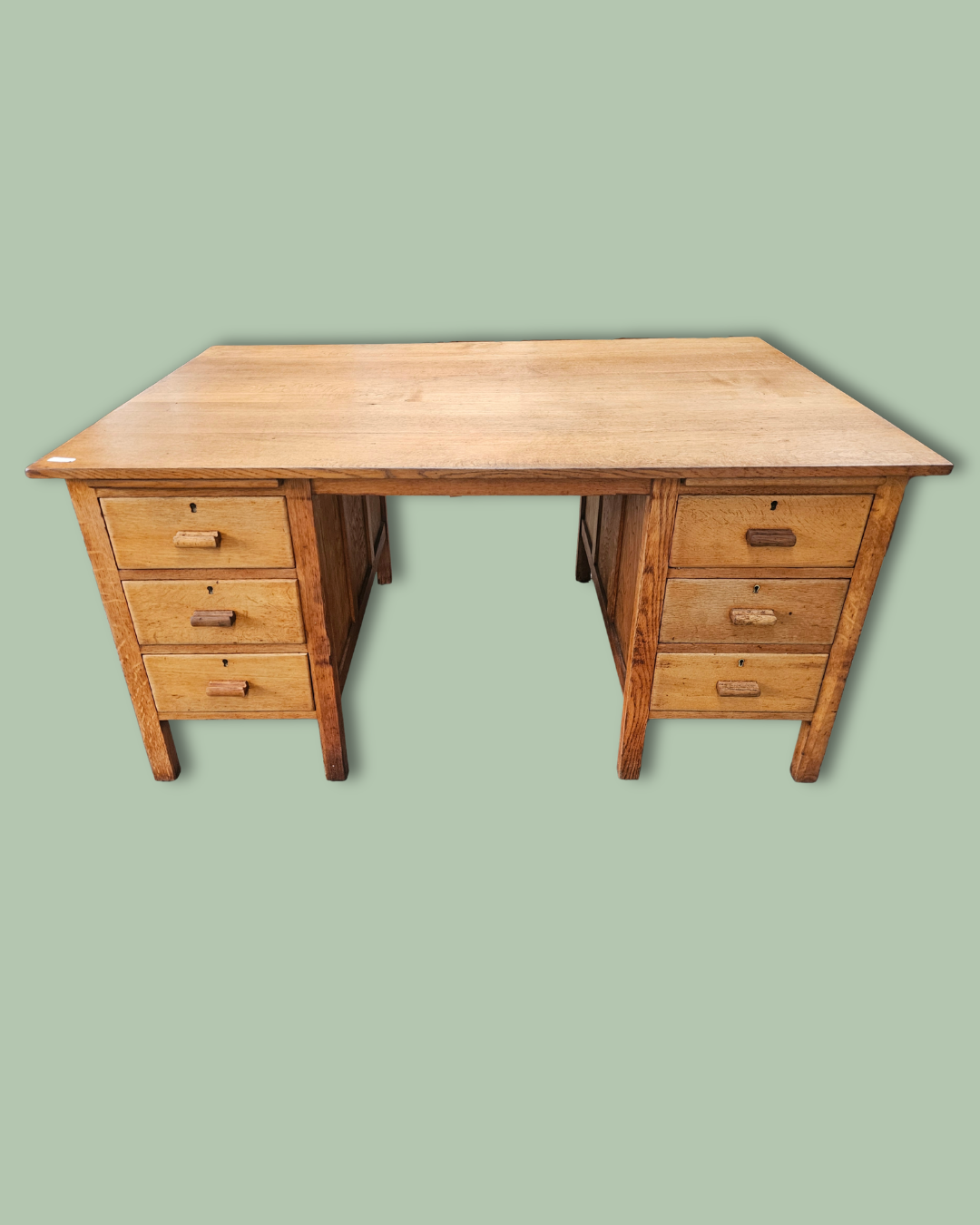 Solid oak desk with 6 drawers