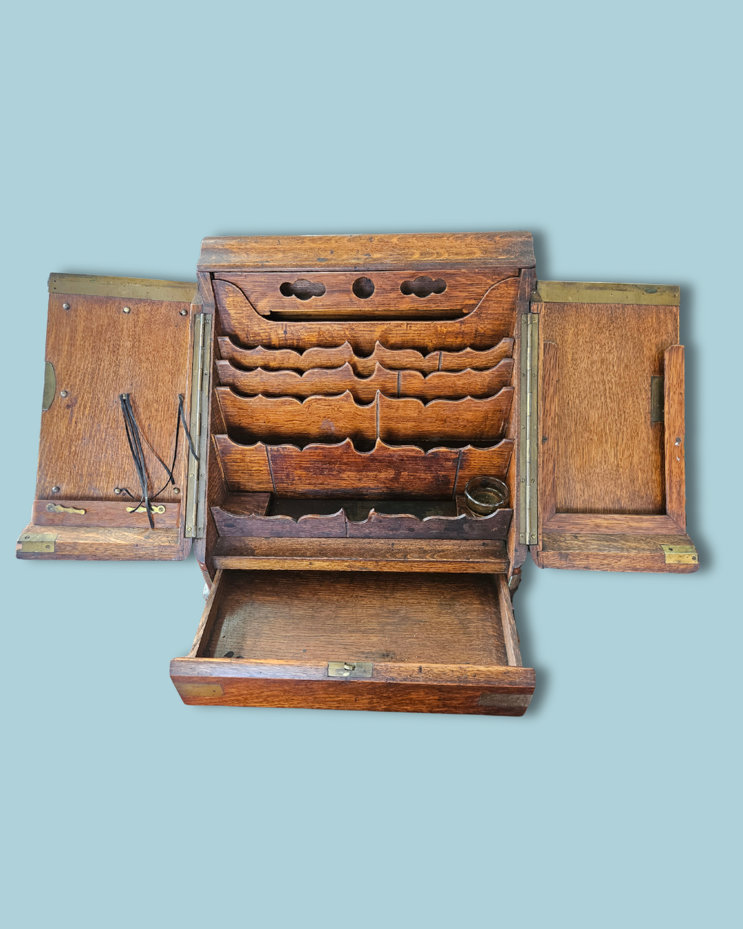 Antique oak desktop stationery cabinet