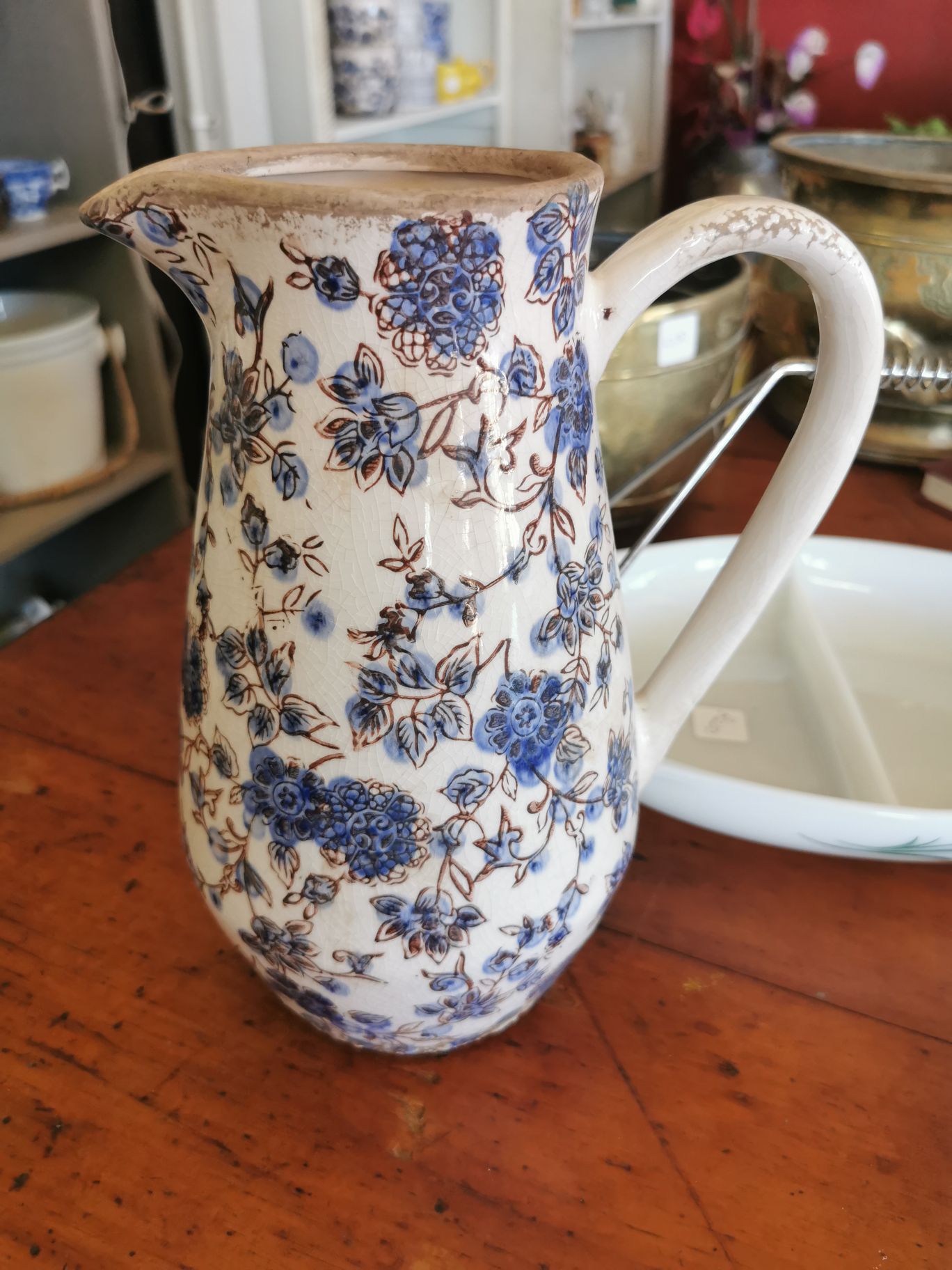 Ceramic Jug Blue & Brown Flowers