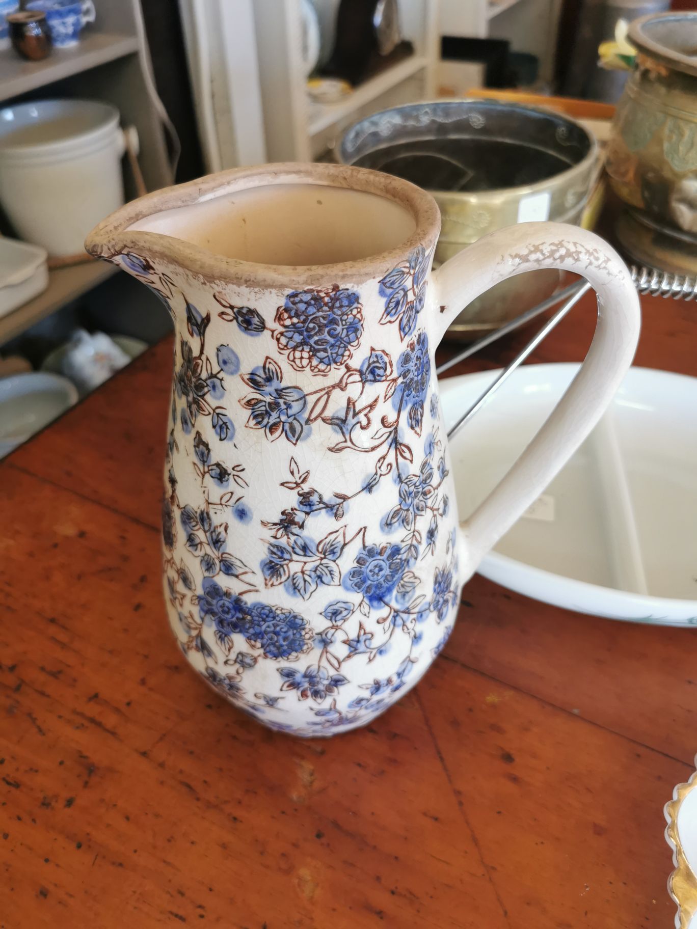 Ceramic Jug Blue & Brown Flowers