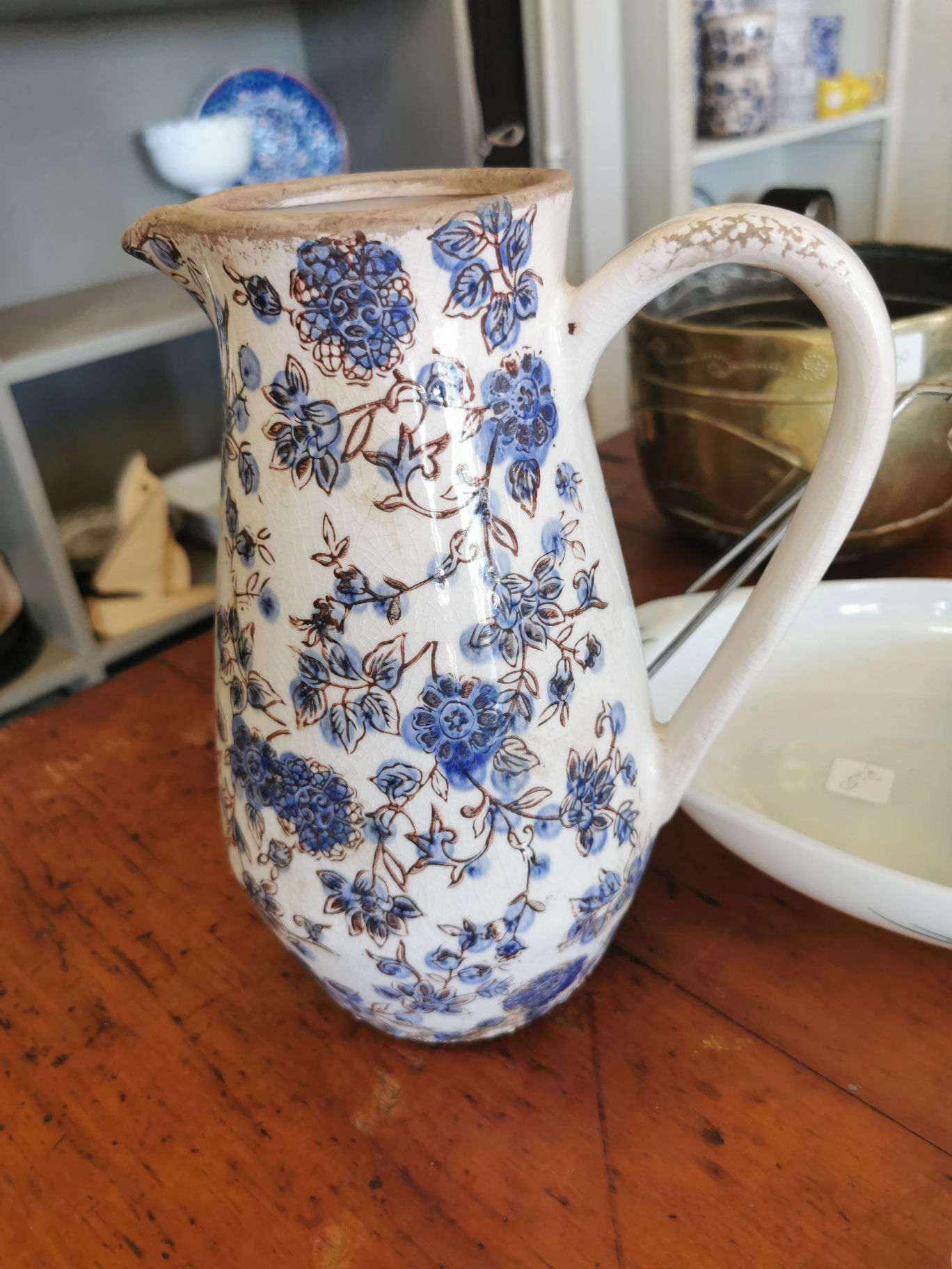 Ceramic Jug Blue & Brown Flowers