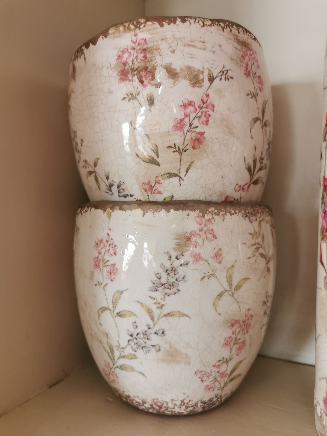 Plant pot with muted red and black flowers