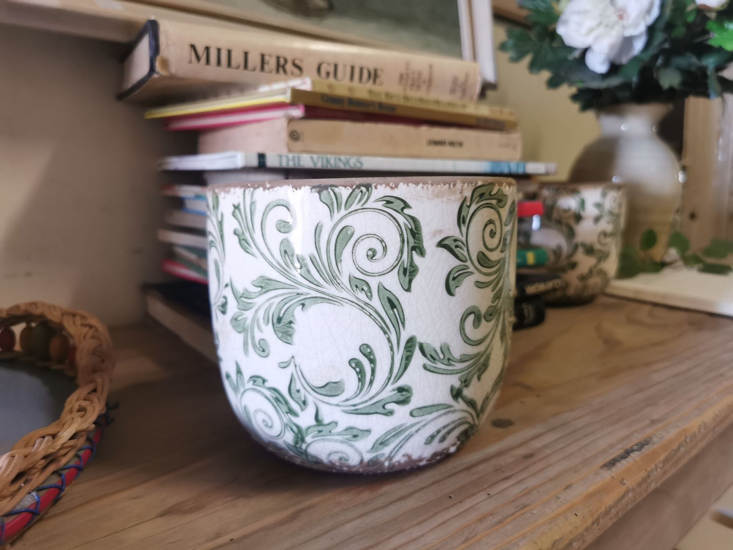 Ceramic plant pot - green vines