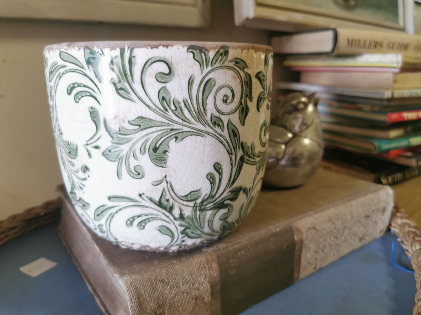 Ceramic plant pot - green vines
