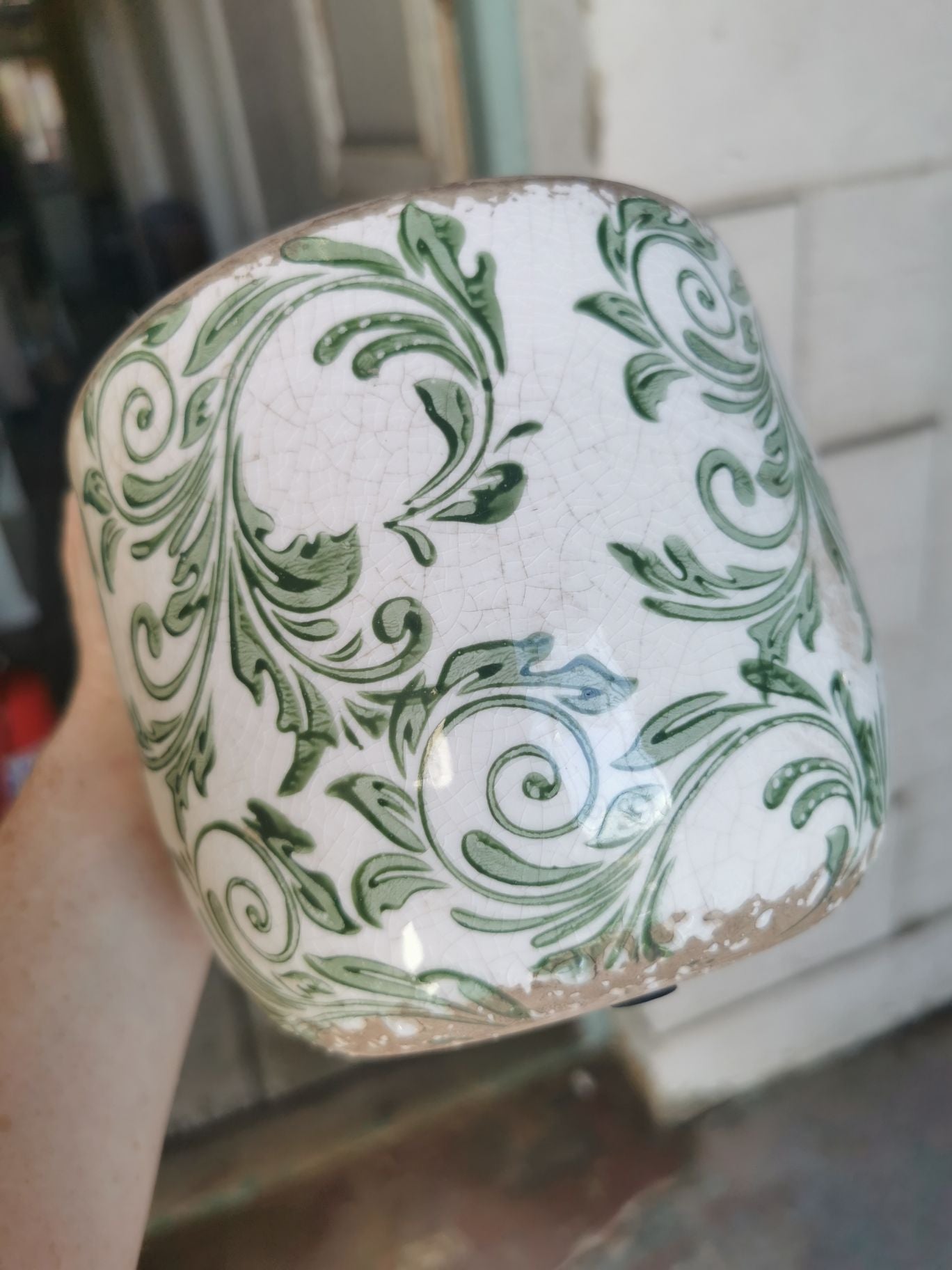 Ceramic plant pot - green vines