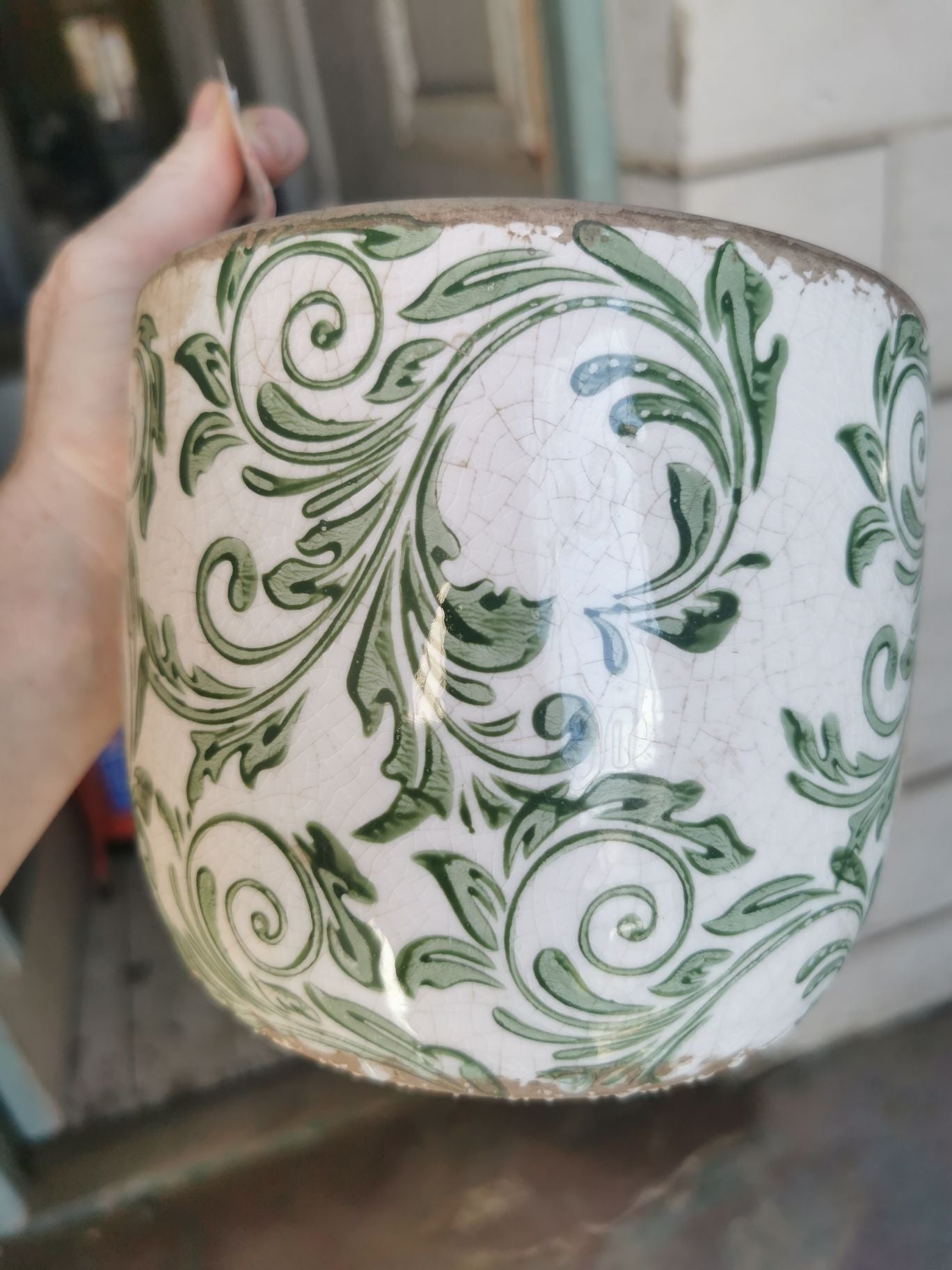 Ceramic plant pot - green vines