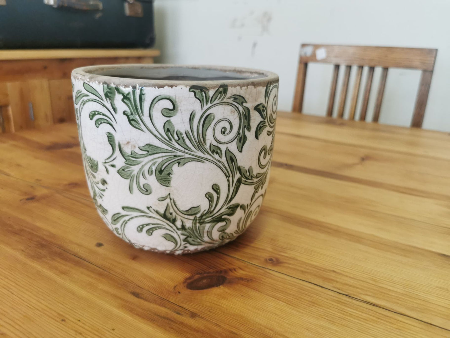 Ceramic plant pot - green vines