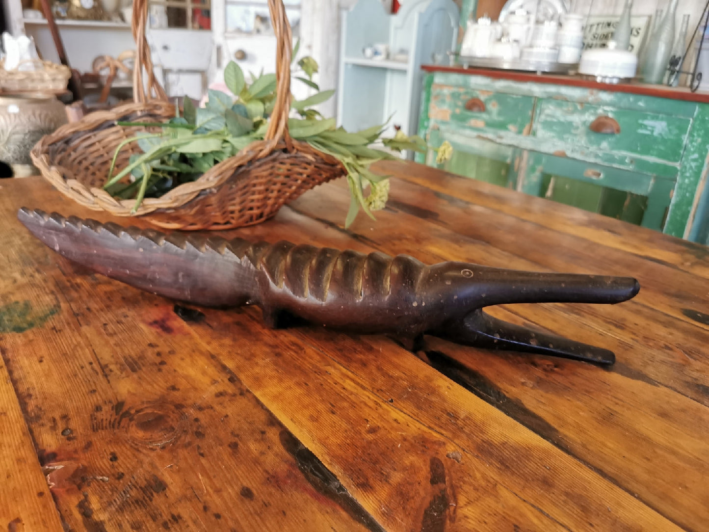 Wooden crocodile figurine