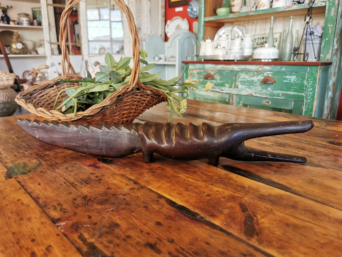 Wooden crocodile figurine