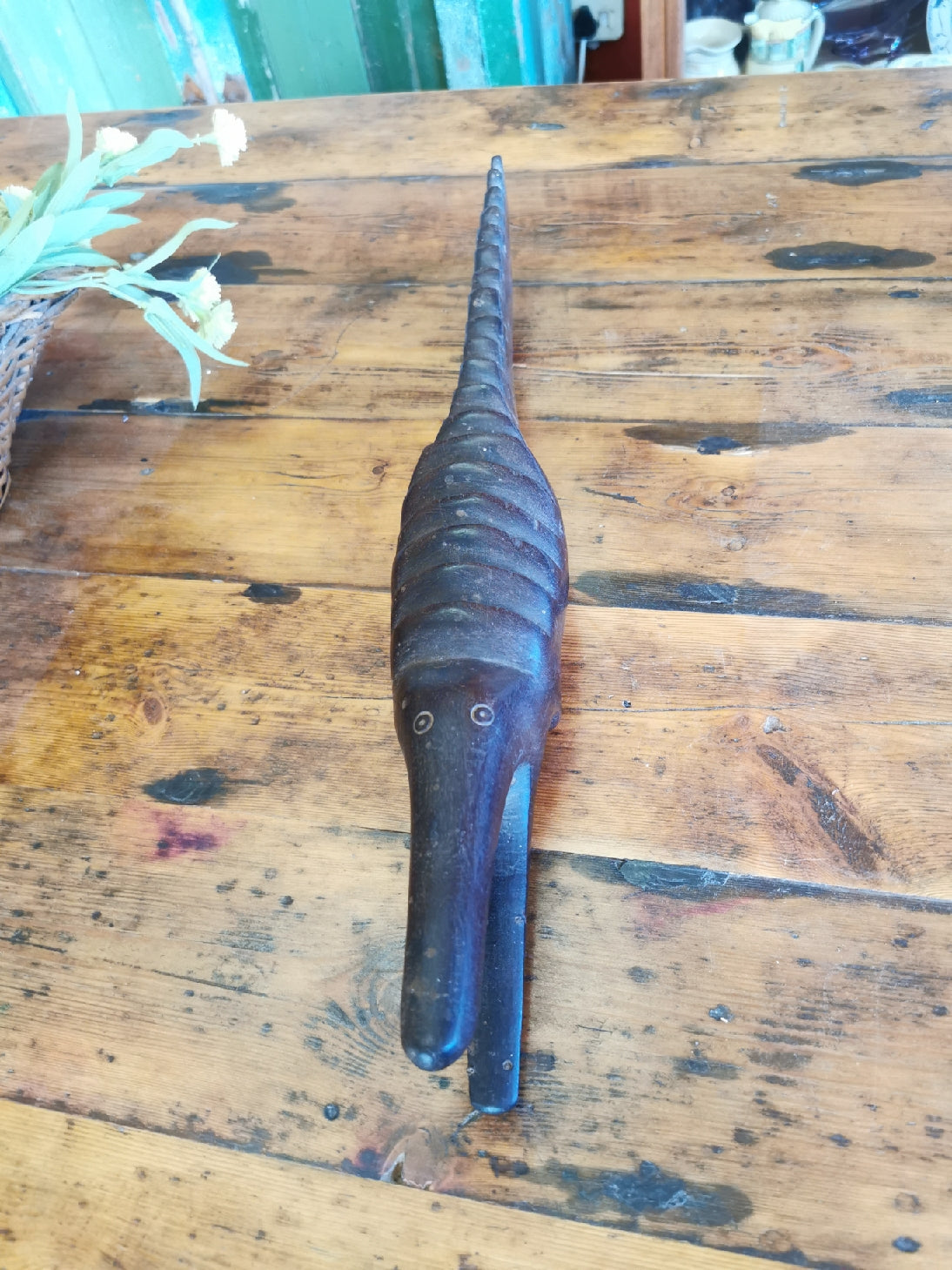 Wooden crocodile figurine