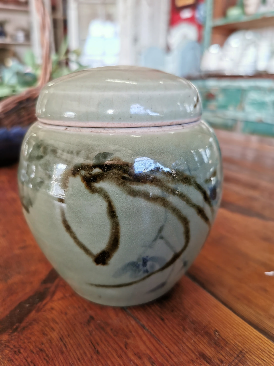 Green pottery ginger jar
