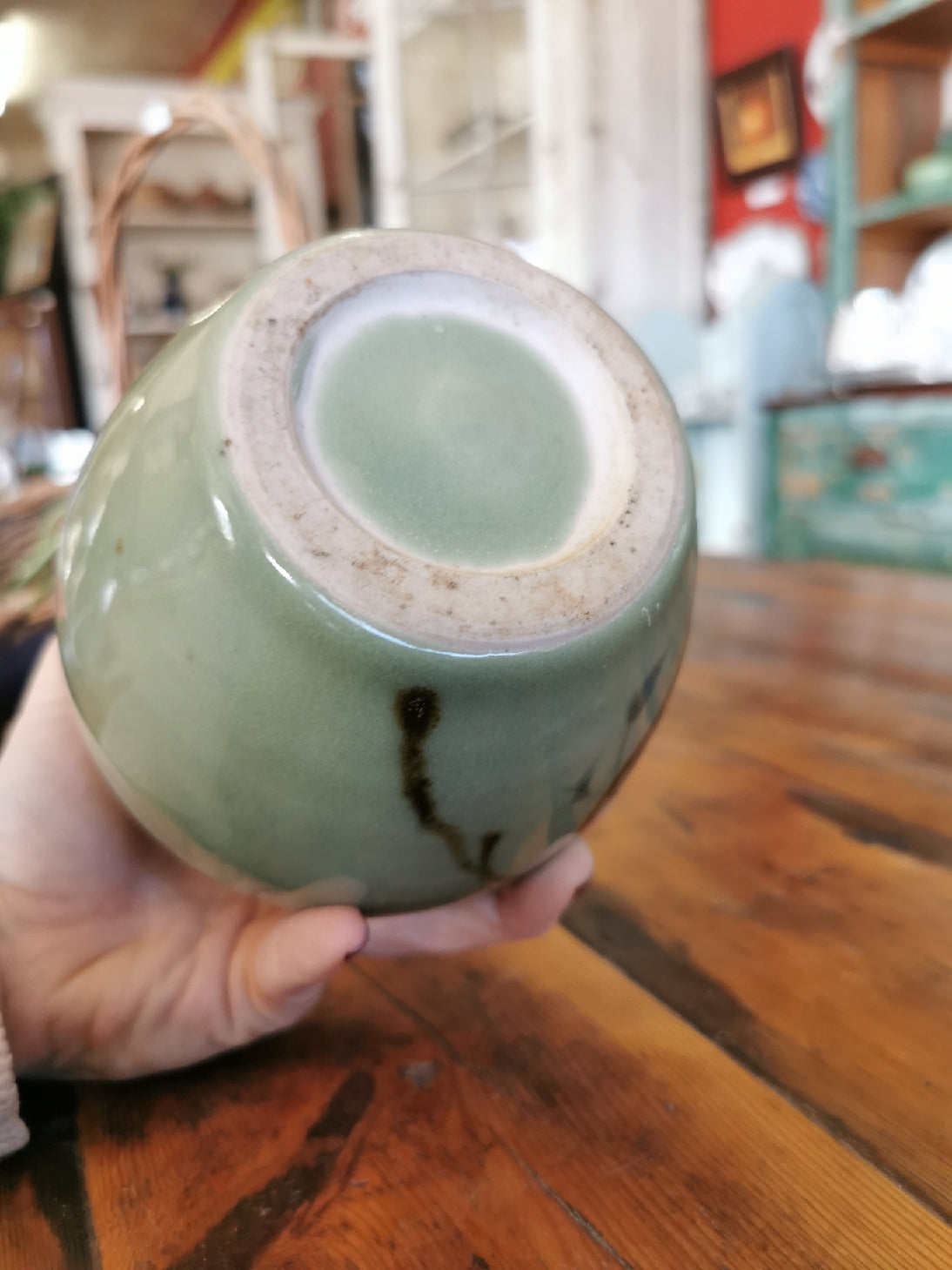 Green pottery ginger jar