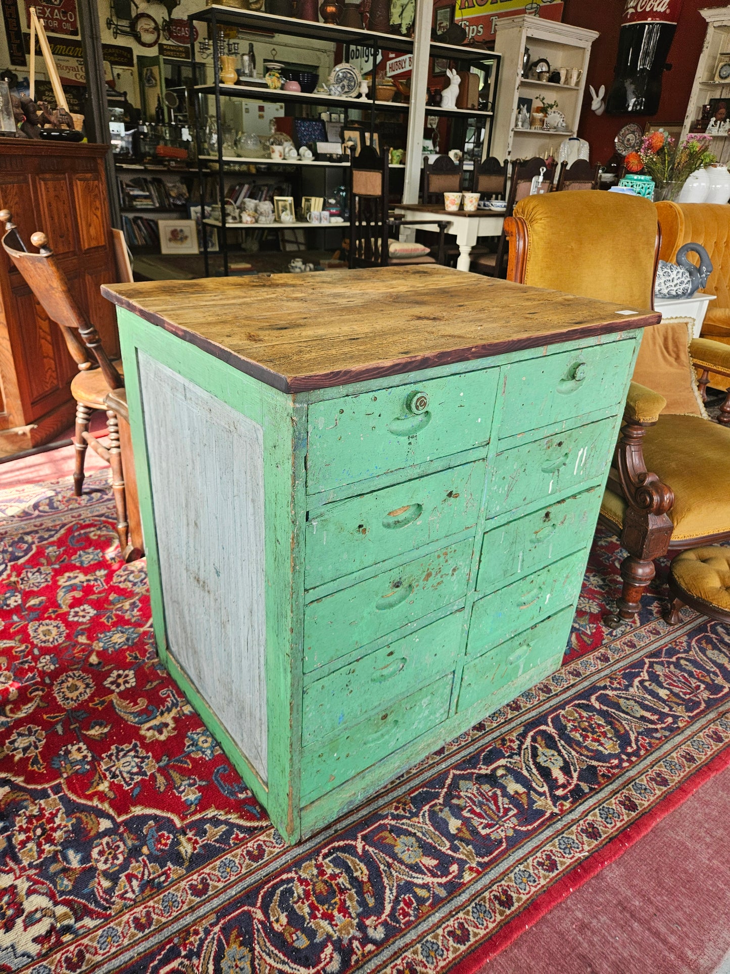 Rustic green chest of drawers