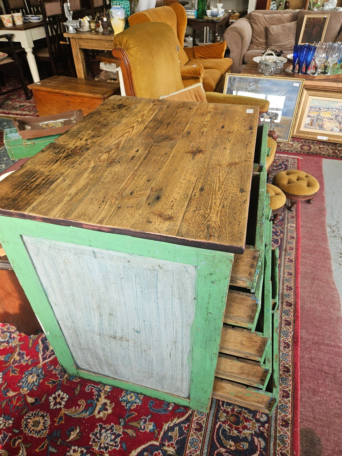 Rustic green chest of drawers