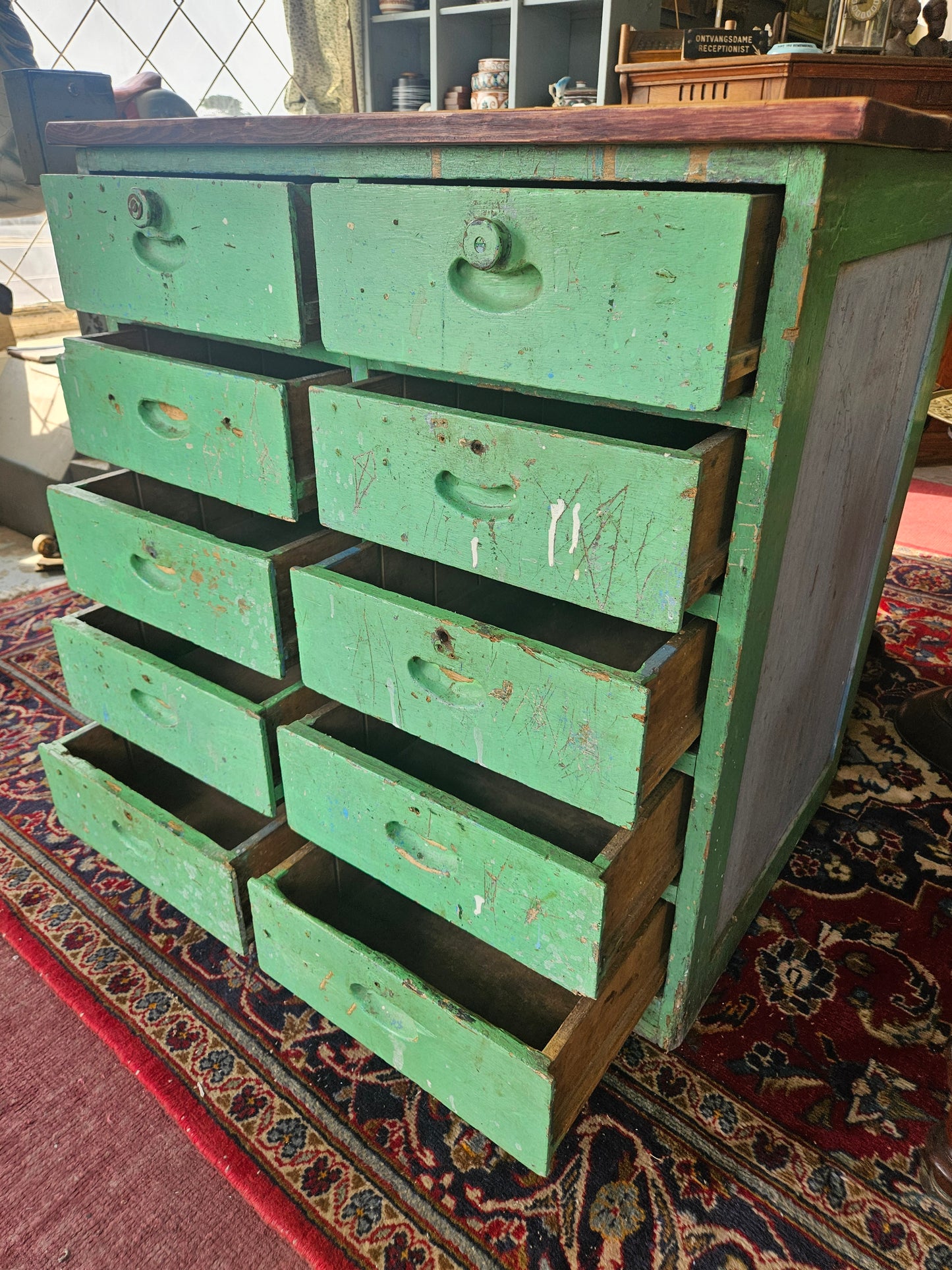 Rustic green chest of drawers