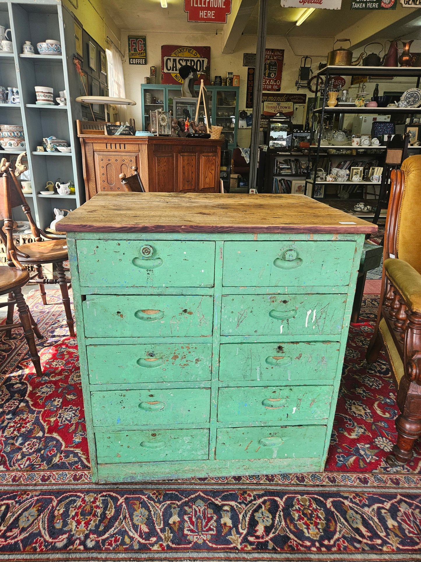 Rustic green chest of drawers