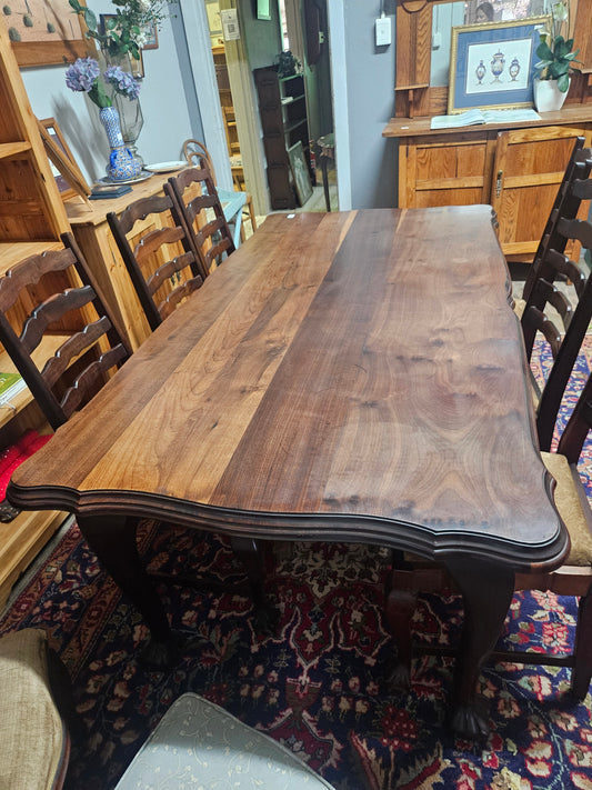 Imbuia dining room table and 6 chairs