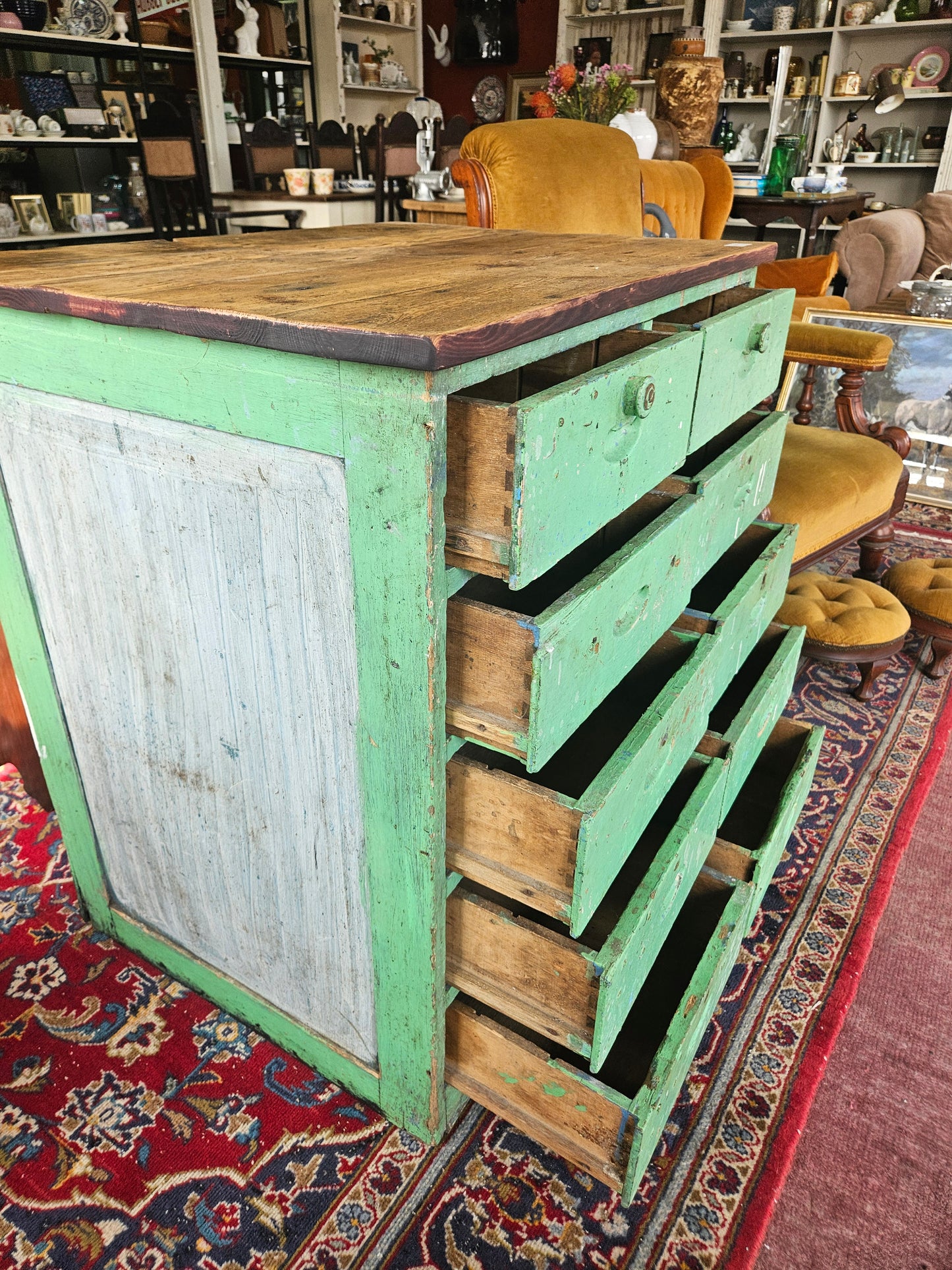 Rustic green chest of drawers
