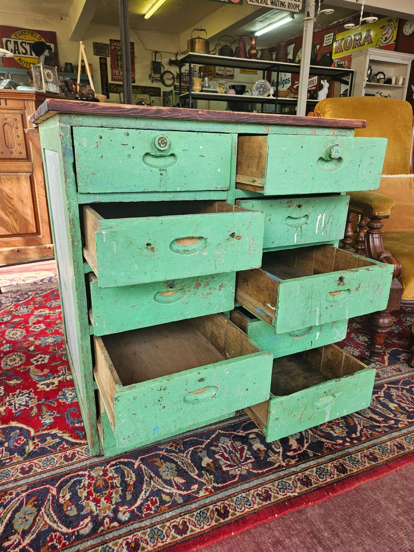 Rustic green chest of drawers