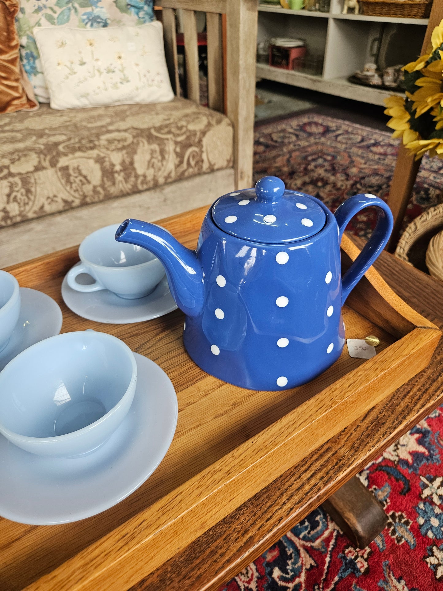 Blue polka dot teapot