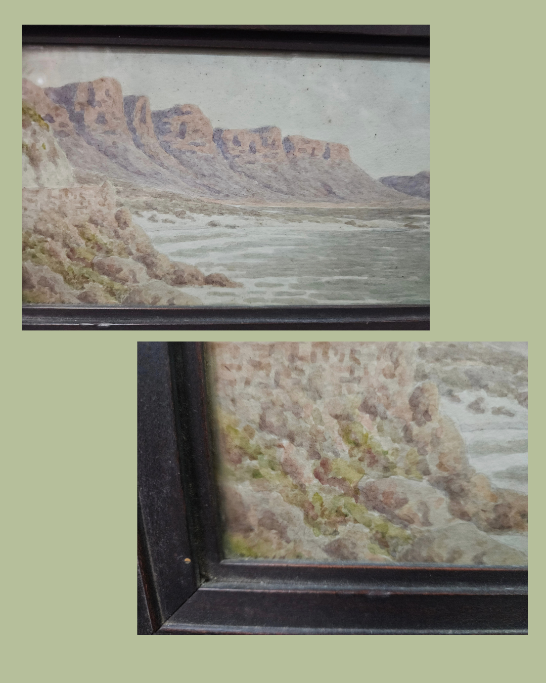 Vintage seascape in chunky wooden frame