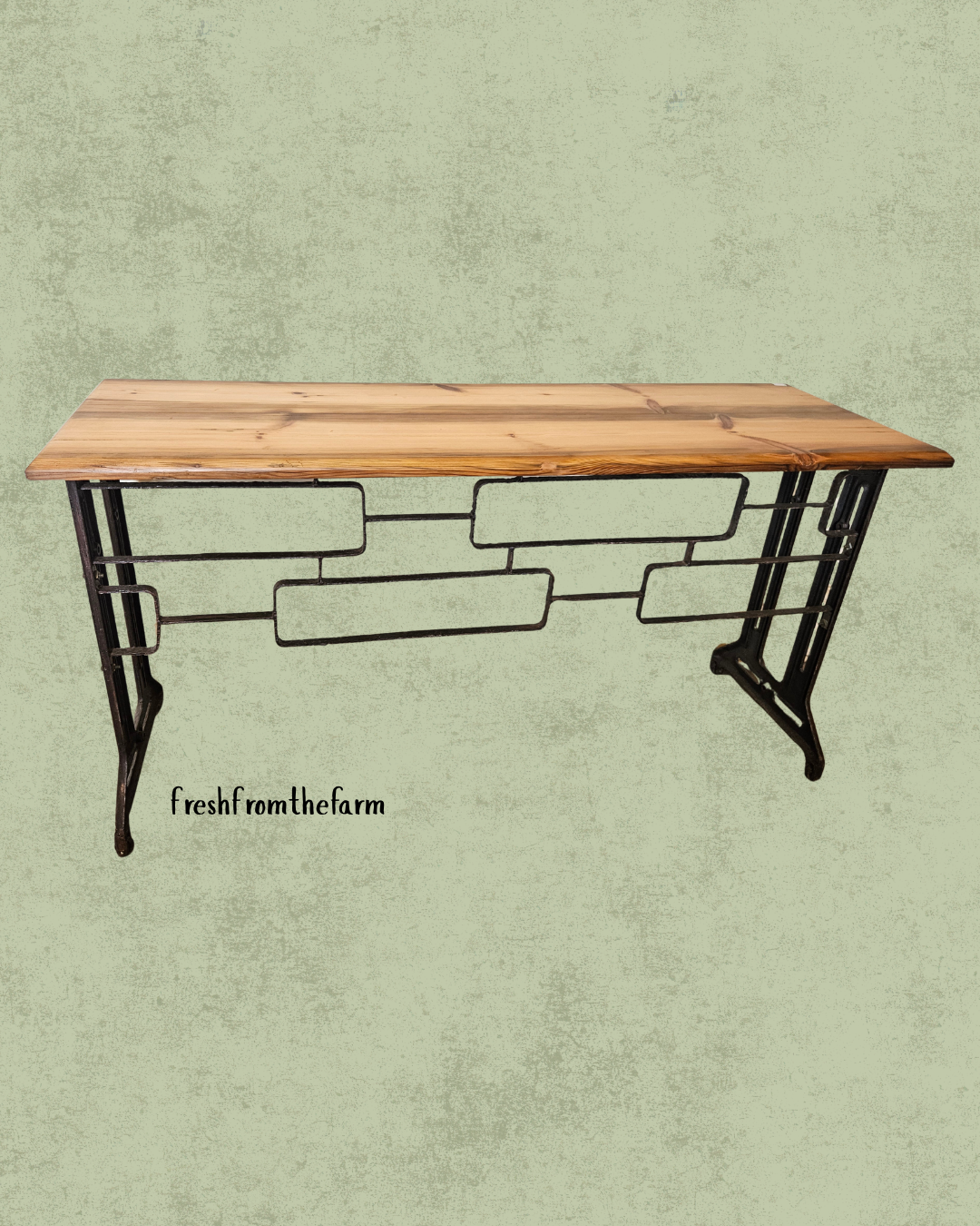 Rustic console table with metal base