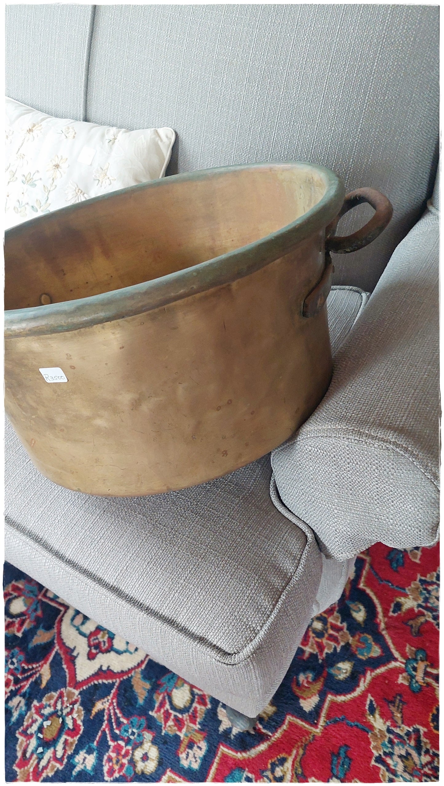 Large old brass jam pot