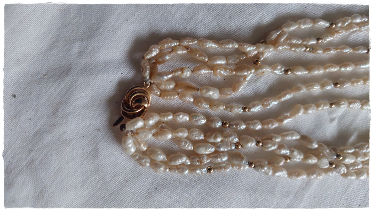 Seed Pearl and 14ct gold necklace