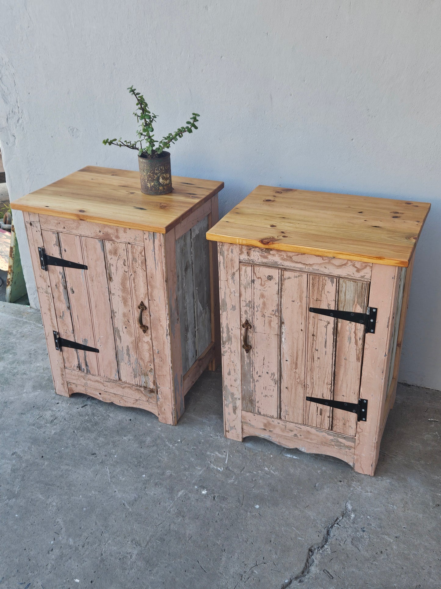 Pair of rustic pink pedestals