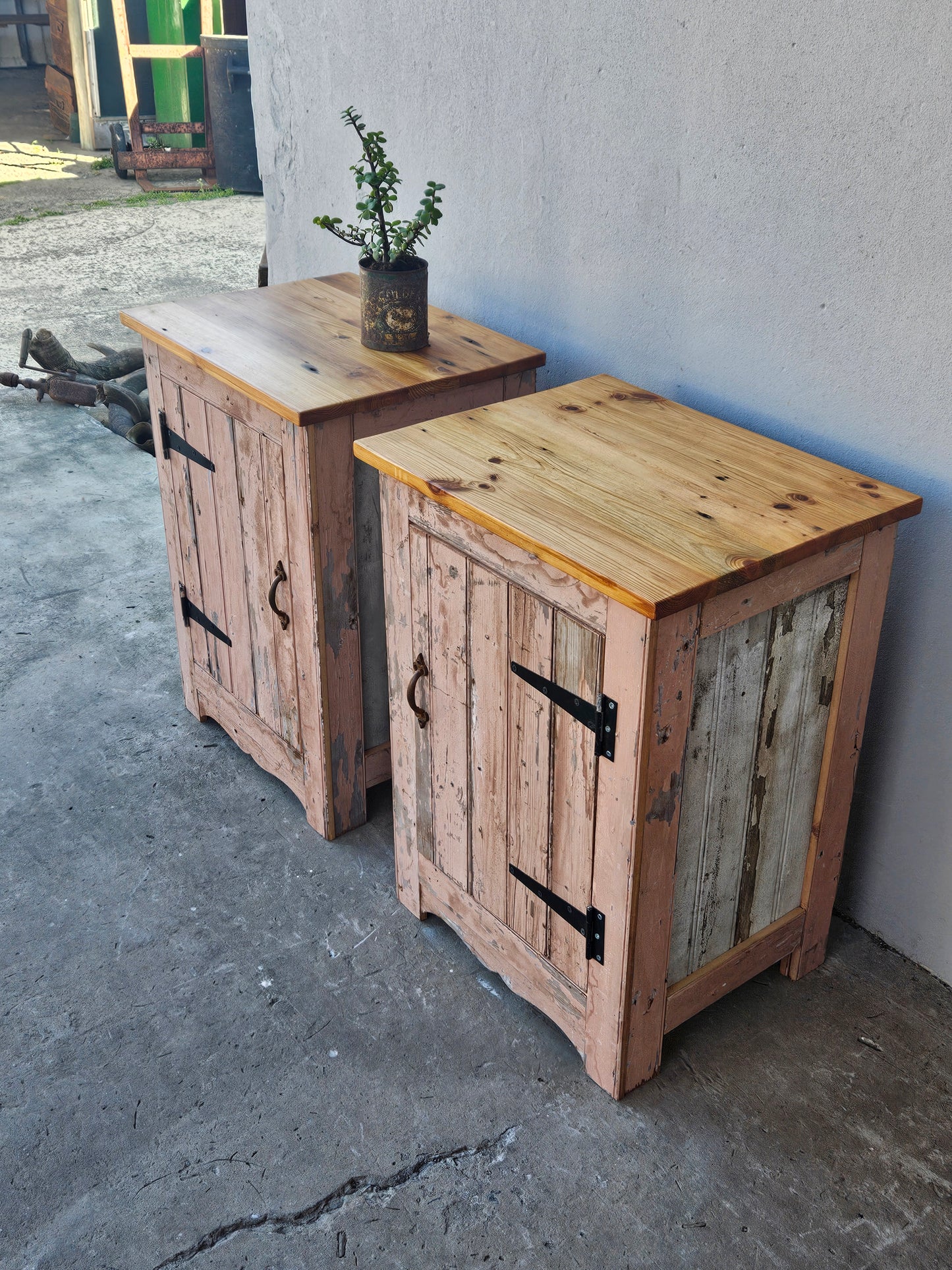 Pair of rustic pink pedestals