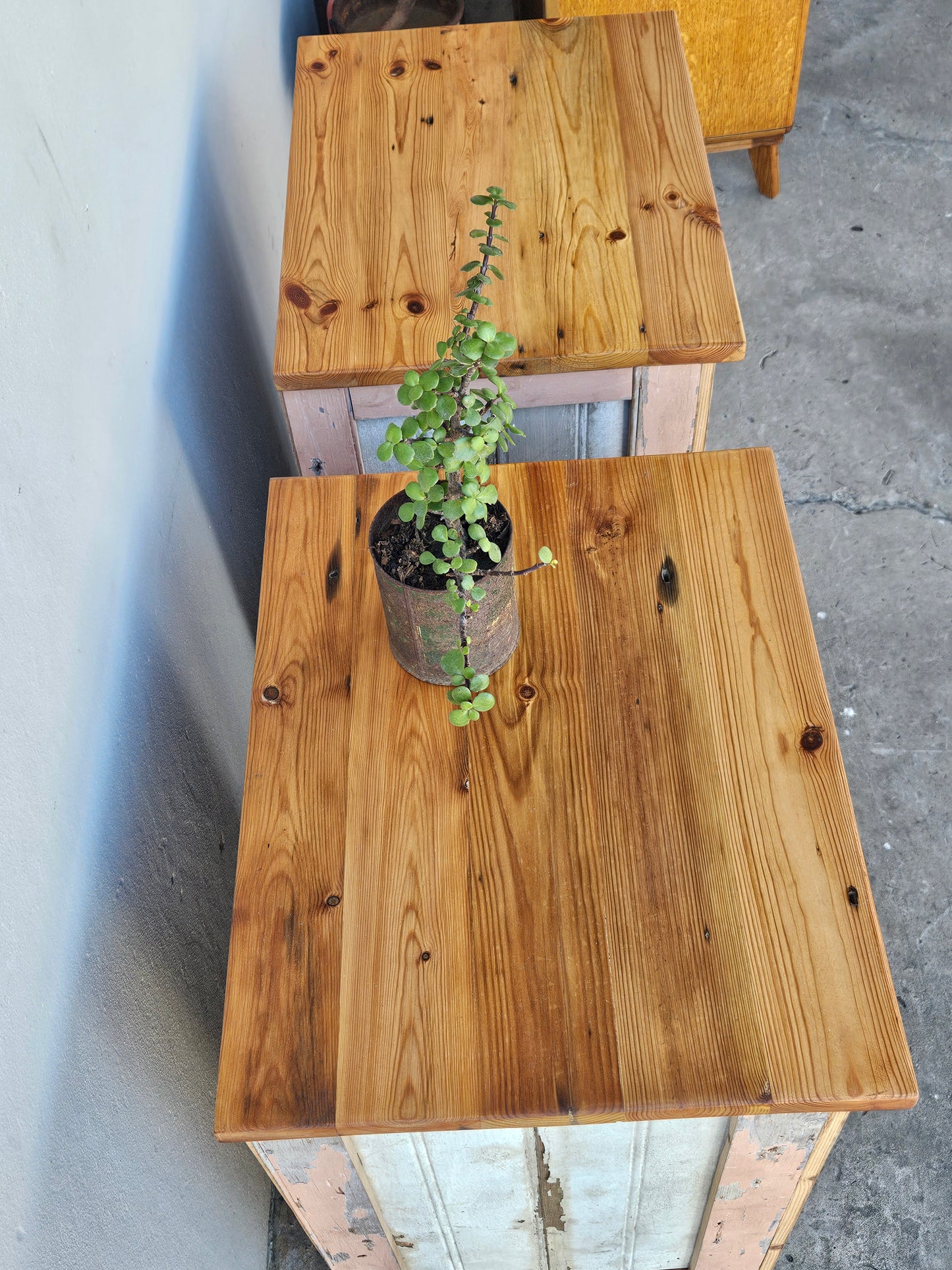 Pair of rustic pink pedestals